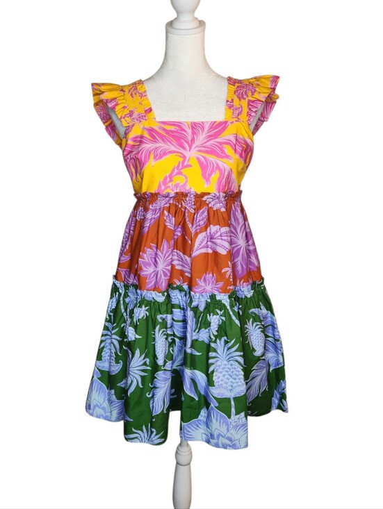 FARM Rio Dresses & Skirts - Farm Rio Tiered Tropical Printed Cotton Swing Mini Dress XS